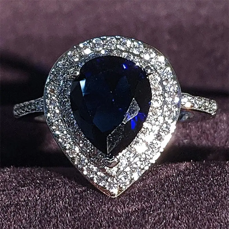 Лидер продаж роскошный голубой Цвет Груша 925 стерлингового серебра Обручение