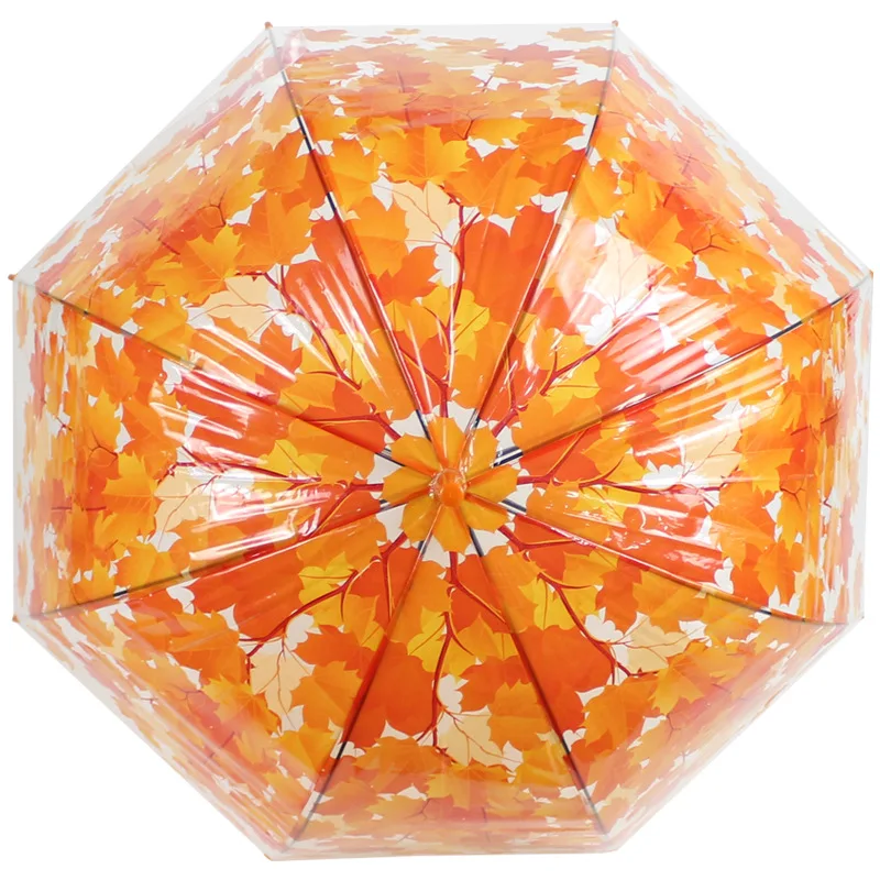 

Eight Bones Long Handle Transparent Umbrella Creative Maple Leaf Umbrella Apollo Transparent Umbrella Semi-automatic Umbrella