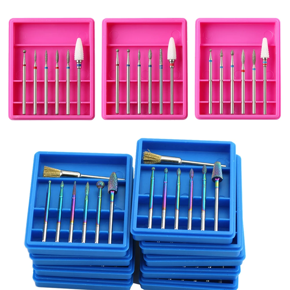 6/7 шт алмазные сверла для ногтей набор карбидных фрезов радужные кисти маникюра