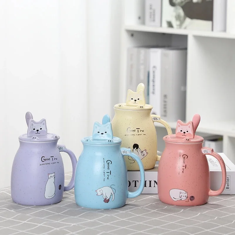

Home creative multifunctional ceramic lid cat mug coffee mug cute cartoon set funny coffee cups cute coffee mugs and cups