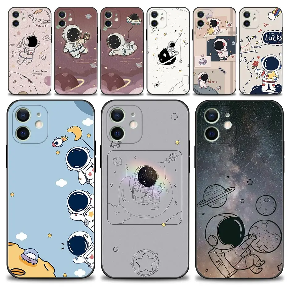 

Phone Case For Apple iPhone 13 12 11 Pro Max 13 12 Mini XS Max XR X 7 8 Plus 6 6S Cover Shell Astronaut Pink Blue Cartoon Moon
