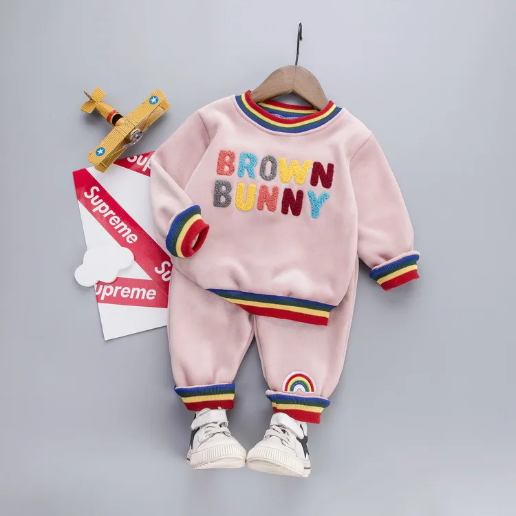 

2020 autumn new Korean three-piece children's clothing for boys and girls 0-4y embroidered letters and cashmere children's suit