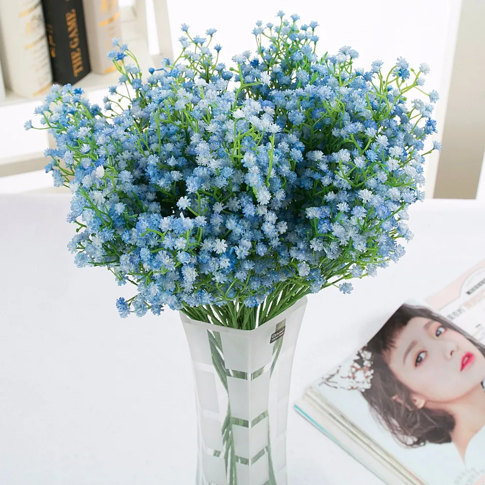 

9pcs/lot Fake plastic Baby Breath flower Blue Gypsophila Artificial Flowers white Wedding home decoration