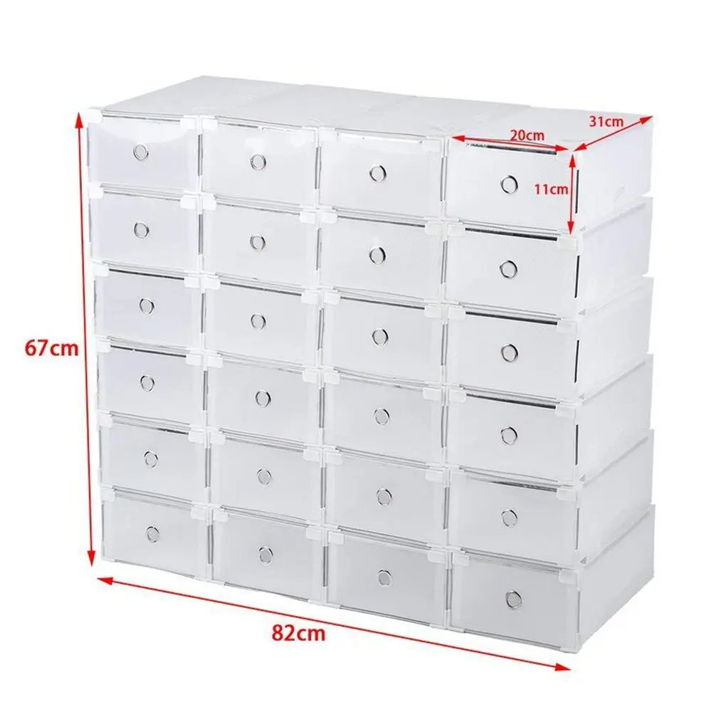 

24pcs Universal Transparent Drawer Case Folding Shoes Boxes Organiser Holder Dustproof Stackable Shoe Storage Box Rack For Home