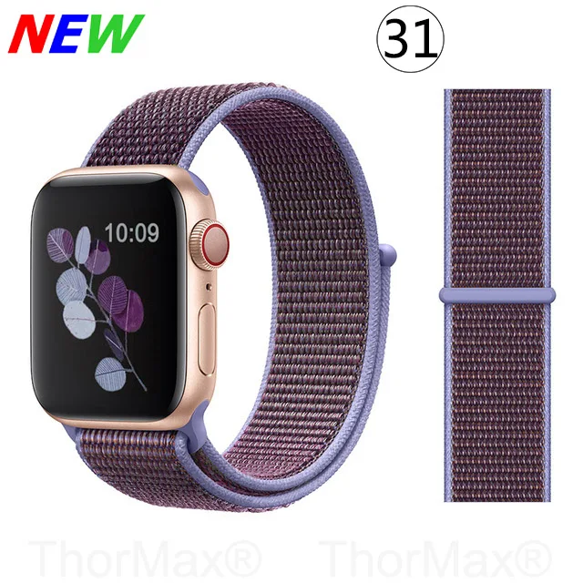 Ремешок для часов Apple Watch 4 серии 5 4 3 мягкий легкий дышащий нейлоновый спортивный ремешок 38 мм 42 мм 40 мм 44 мм Ремешки для наручных часов - Цвет ремешка: 31-Lilac