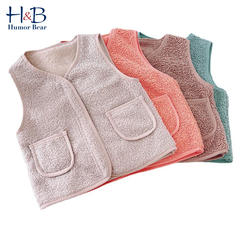 

Детский жилет Humor Bear, новинка, осенне-зимняя однотонная Повседневная Теплая Флисовая блузка без рукавов с круглым вырезом и карманами, Вельв...