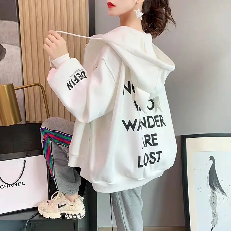 

Sweatshirts Winter Clothes 2021 Lazy Style Zipper Harajuku Oversized Long Sleeve Top Women's Hoodies All-match Plus Velvet Coat