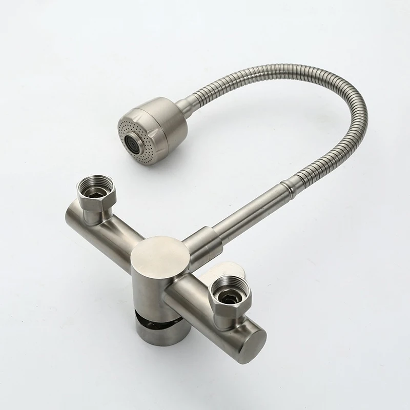 Настенный кухонный кран Pull Down Stream опрыскиватель Bubbler из нержавеющей стали кран для раковины гибкий шланг с двойными отверстиями Смеситель для холодной и горячей воды