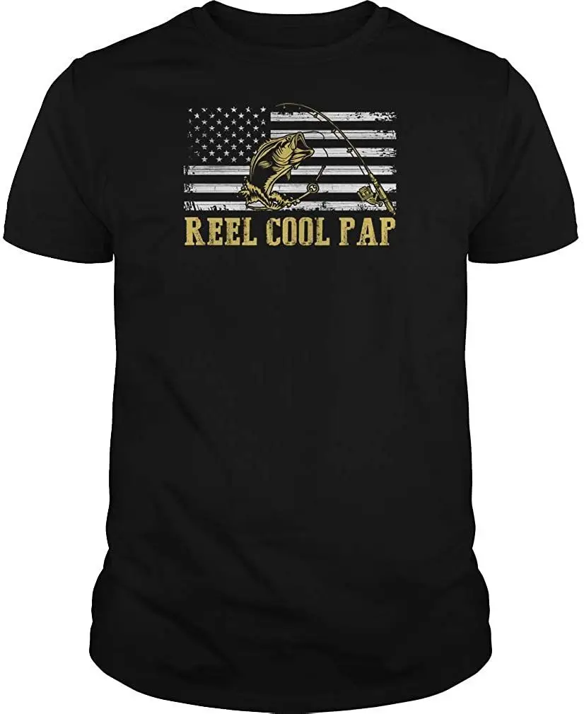 

Reel Cool Pap Fishing Father's Day American Flag Black T-Shirt Cotton Tee 2020 T Shirts Breathable Short Sleeve TShirt