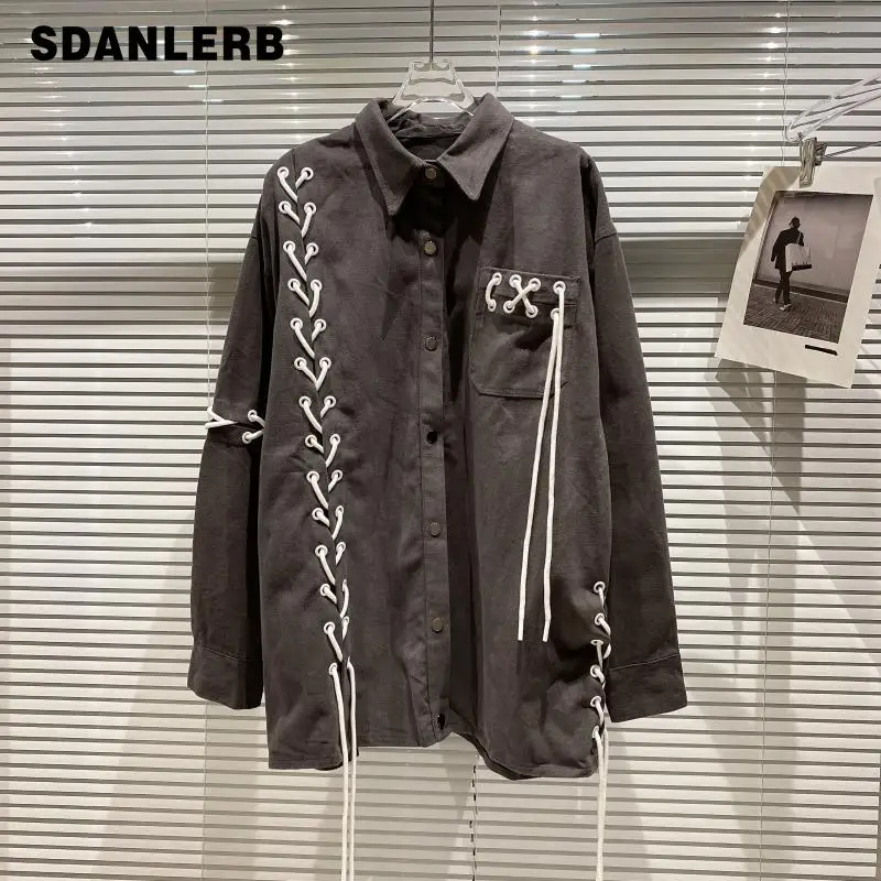 

2021 Autumn New Street Fashion Design Casual Loose Outer Wear Coat Shirt Long Sleeve Top Streetwear Camisas De Mujer