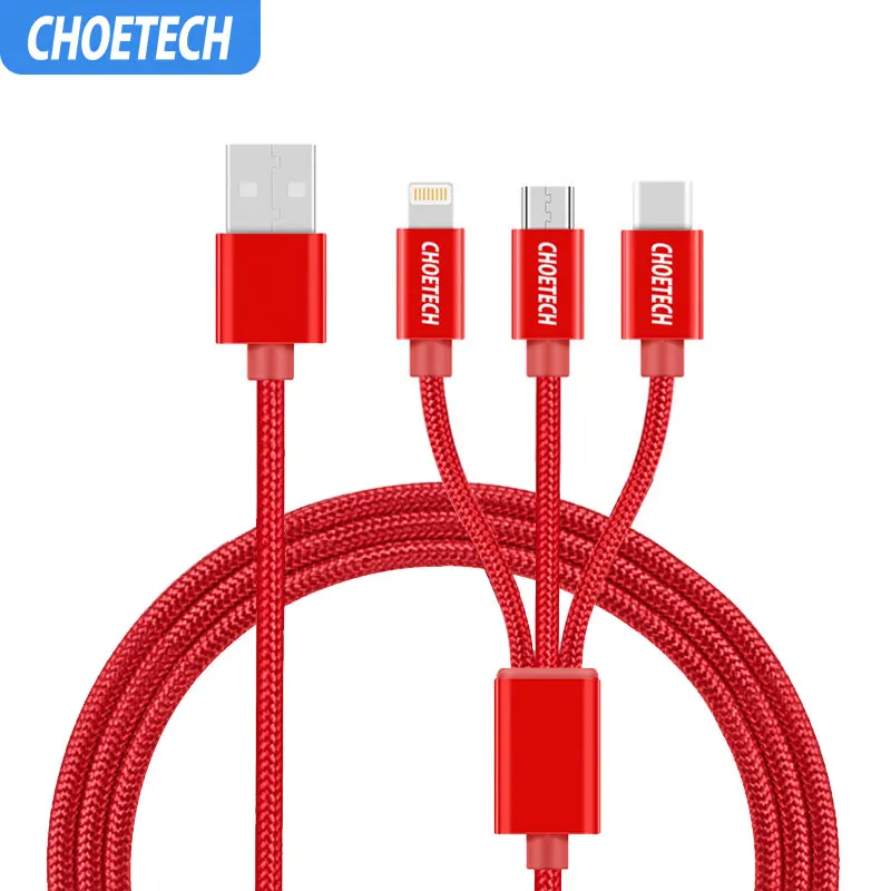 CHOETECH 3 в 1 USB кабель для мобильного телефона Micro usb type C зарядный iPhone usb-шнур |