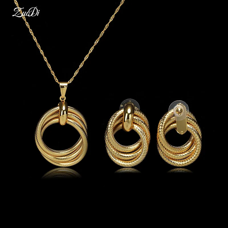 

ZuoDi Fashion Ethiopian Pendant Necklace Earring dubai Jewelry Set Brand Nigeria Gold woman wedding bridal jewelry set Wholesale