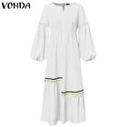 Винтажное длинное платье VONDA, праздничное платье макси с рукавами-фонариками и V-образным вырезом, повседневное свободное платье