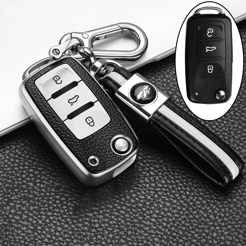 

Leather+TPU Car Key Cover Case For Volkswagen VW POLO Tiguan Passat B5 B6 B7 Golf EOS Scirocco Jetta MK6 Octavia Accessories
