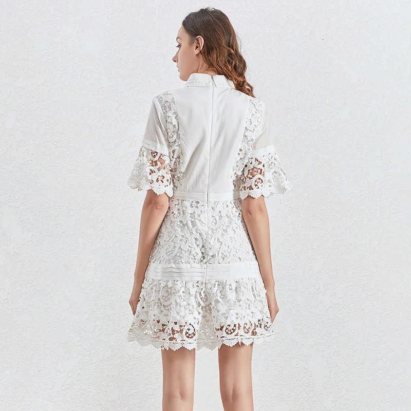 TWOTWINSTYLE Лоскутные кружевные платья женский воротник с отворотом коротким рукавом