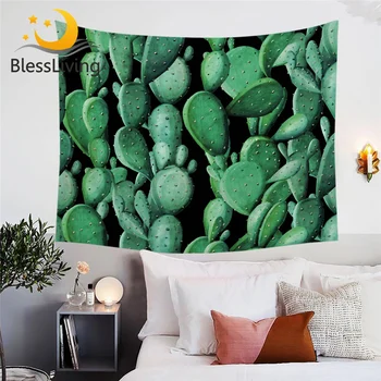BlessLiving Green Cactus Decorative Tapestry Tropical Plants Kaktus Wall Hanging Succulents Wall Carpet Vivid Painting Sheets 1