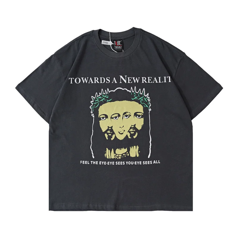 

Американская уличная брендовая Винтажная футболка с эффектом потертости, 100% хлопок, футболки большого размера в уличном стиле, летняя одеж...