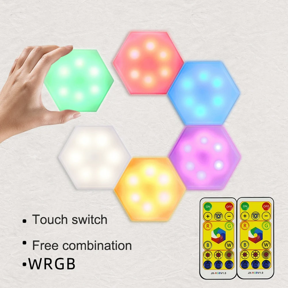 

6Pcs RGB Quantum Wall Lamp LED Touch Sensitive Sensor Night Light Hexagon Modular Remote Control Lamp Home DIY Decor Lighting