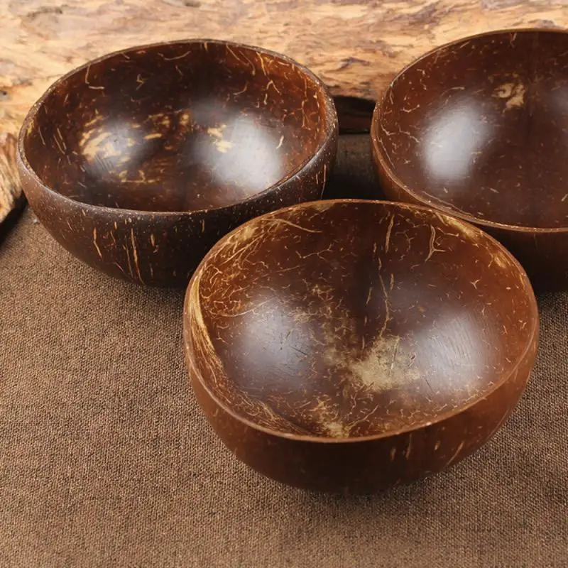 

Natural Coconut Bowls Spoon Set Creative Coconut Shell Fruit Salad Noodle Rice Smoothie Wooden Bowl Tableware Restaurant Kitchen