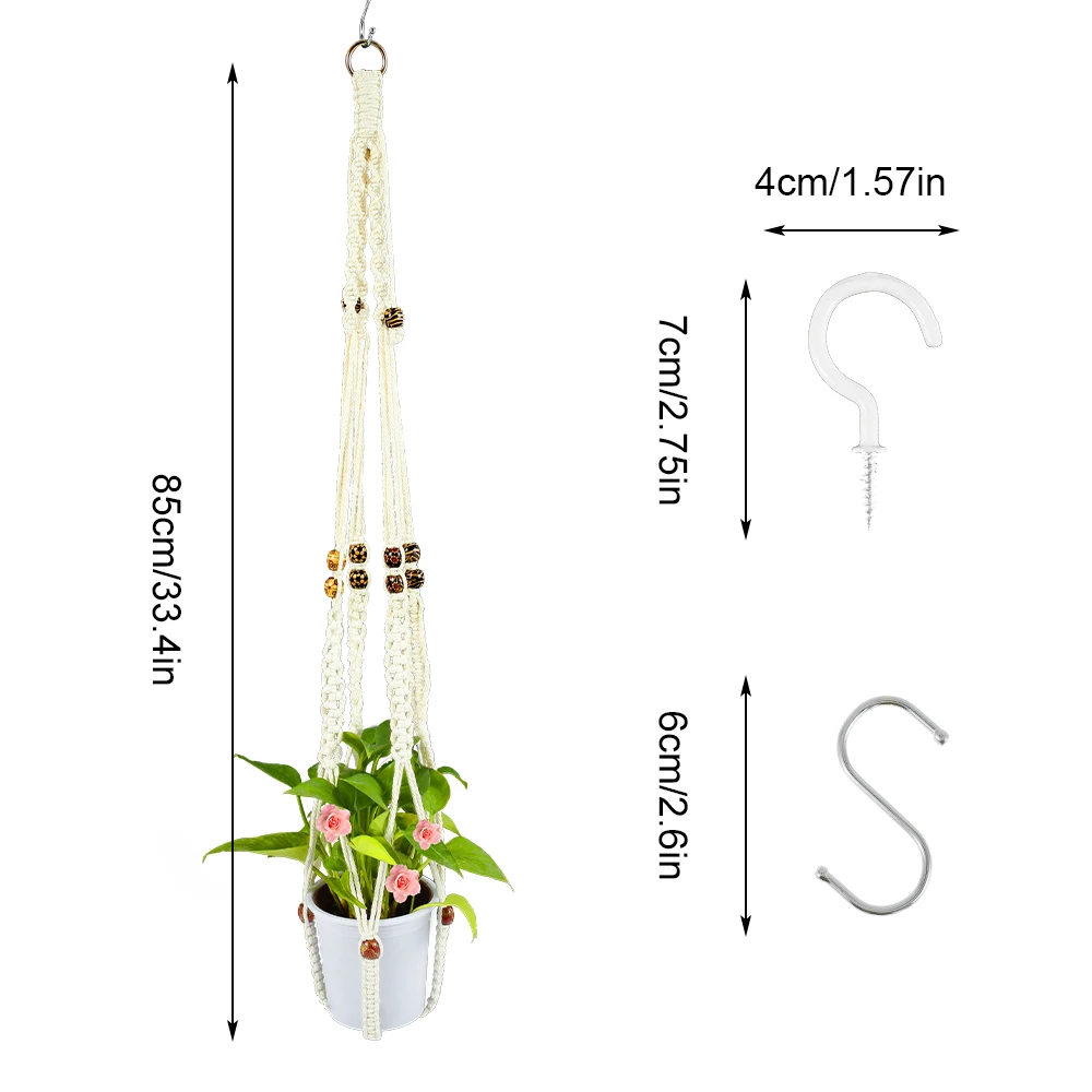 

Flower Pot Holder Basket Handmade Macrame Plant Vintage Cotton Linen Decoration Wall Hanging Home Indoor Wall Decor Hook Up
