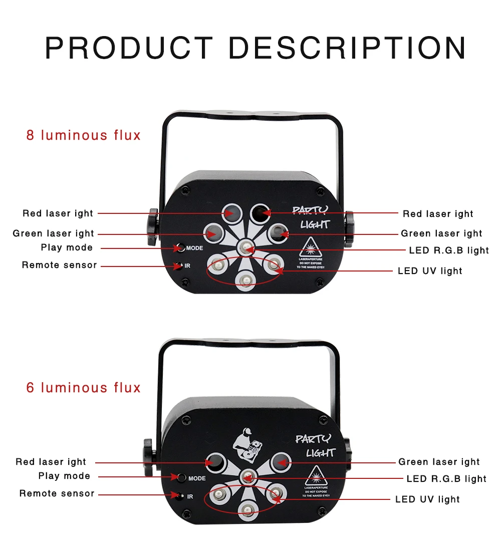 Диско проектор многоцветный со сценическим освещением и USB зарядкой|Эффект