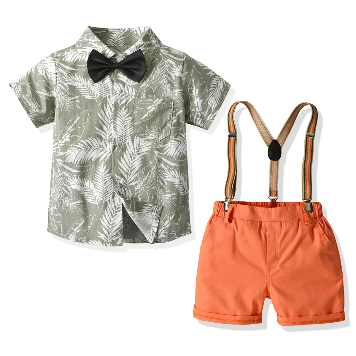 

Новинка 2021, костюм для мальчиков, летняя детская одежда, комплект из рубашки с коротким рукавом и брюк с принтом и поясом, детские костюмы для дня рождения, костюмы для мальчиков