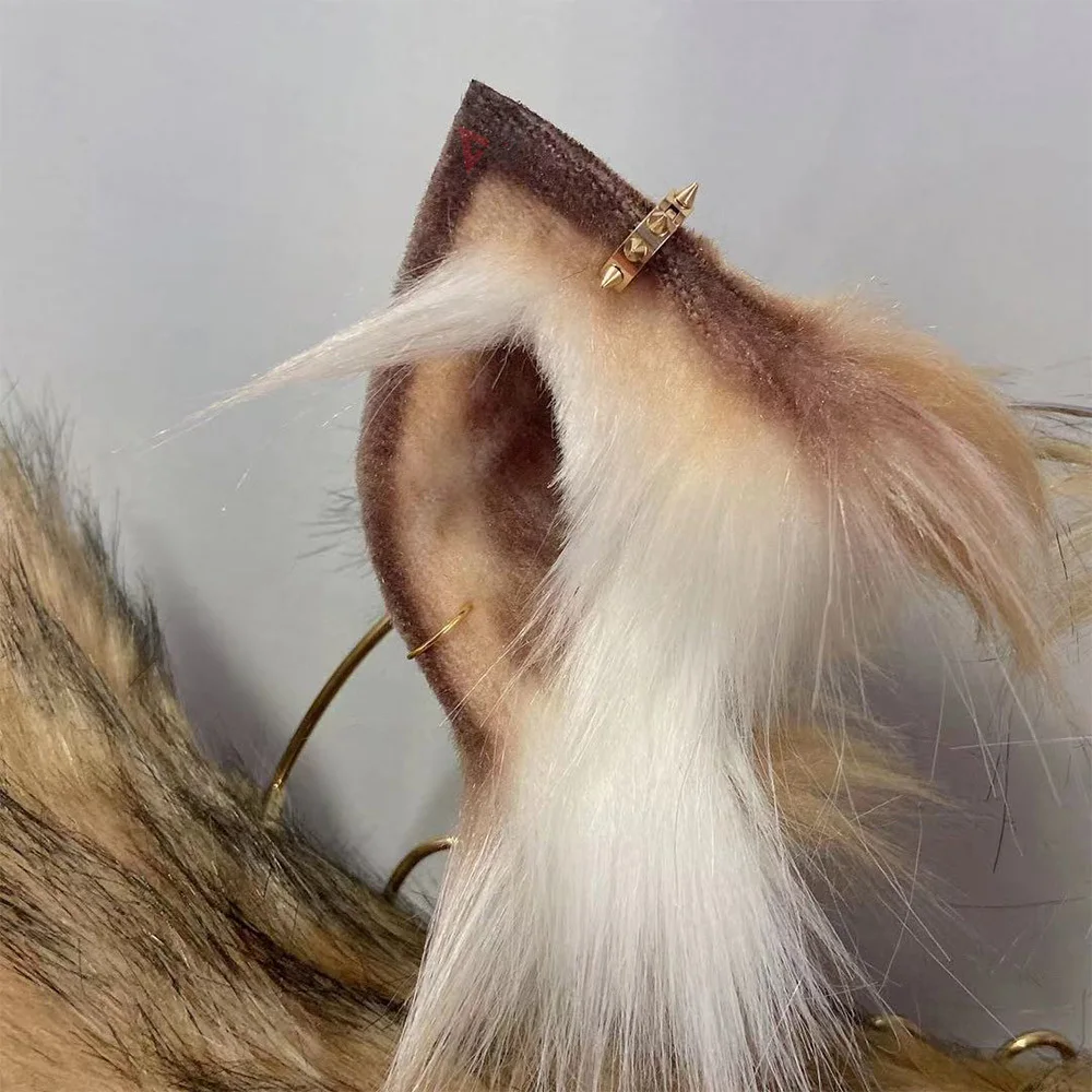 Обруч для волос коричневый кофейный с маленькими молочными лисьими ушками обруч