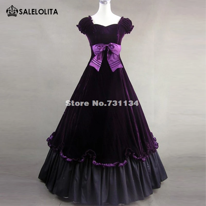 High Quality Velvet Classic Lolita Rococo Renaissance Aristocrat Purple Cotton Long Gothic Victorian Dress