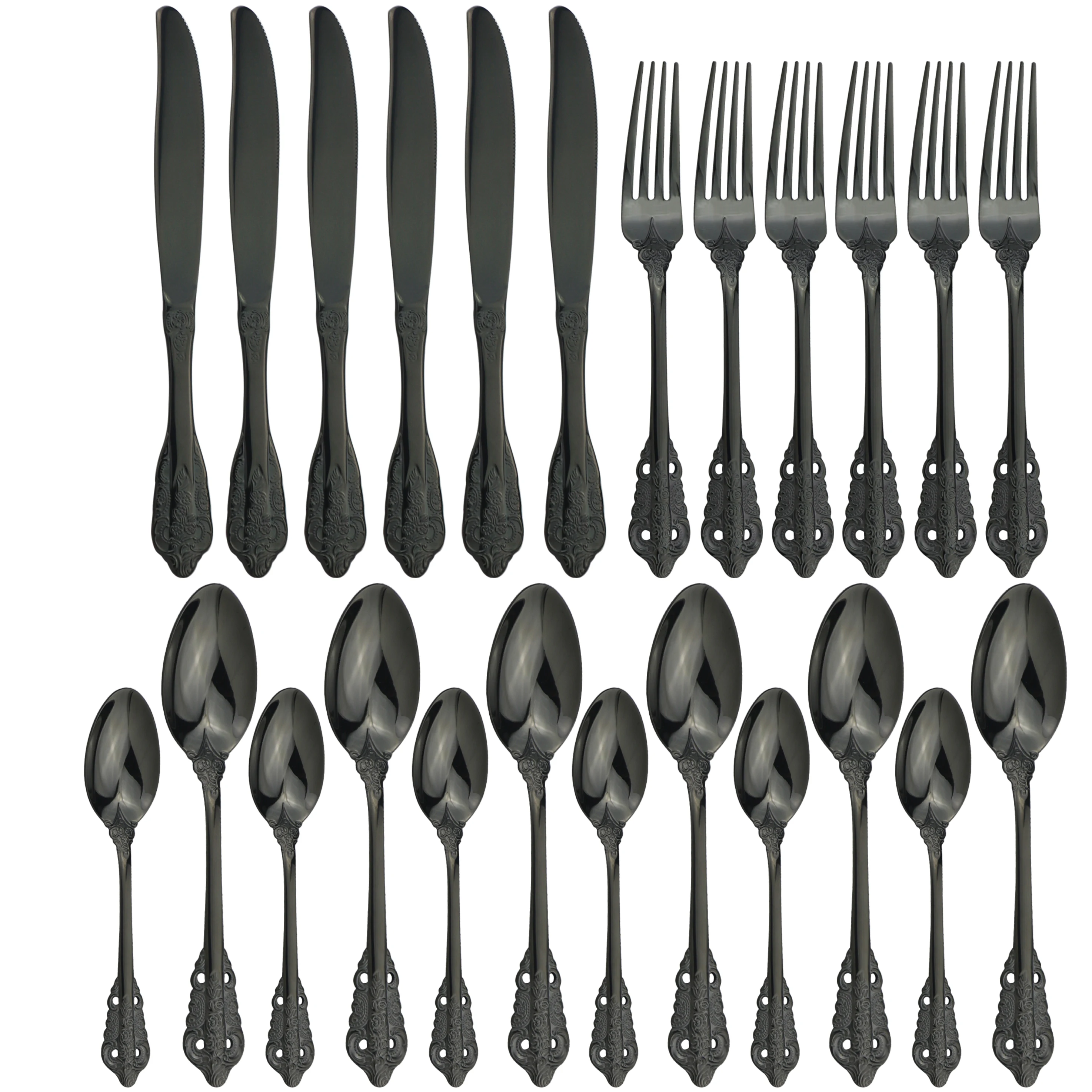 

Black 18/10 Stainless Steel Dinnerware Set Western 24Pcs Cutlery Set Luxury Home Tableware Set Knives Forks Spoon Silverware Set