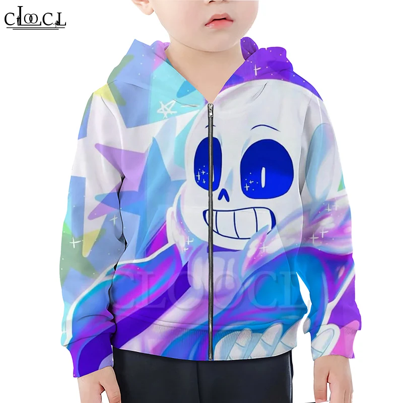 

CLOOCL Games Undertale Sans Zipper Hoodies Boy Girl 3D Print Long Sleeve Zipper Hooded Casual Naughty Baby Kids Family Tops
