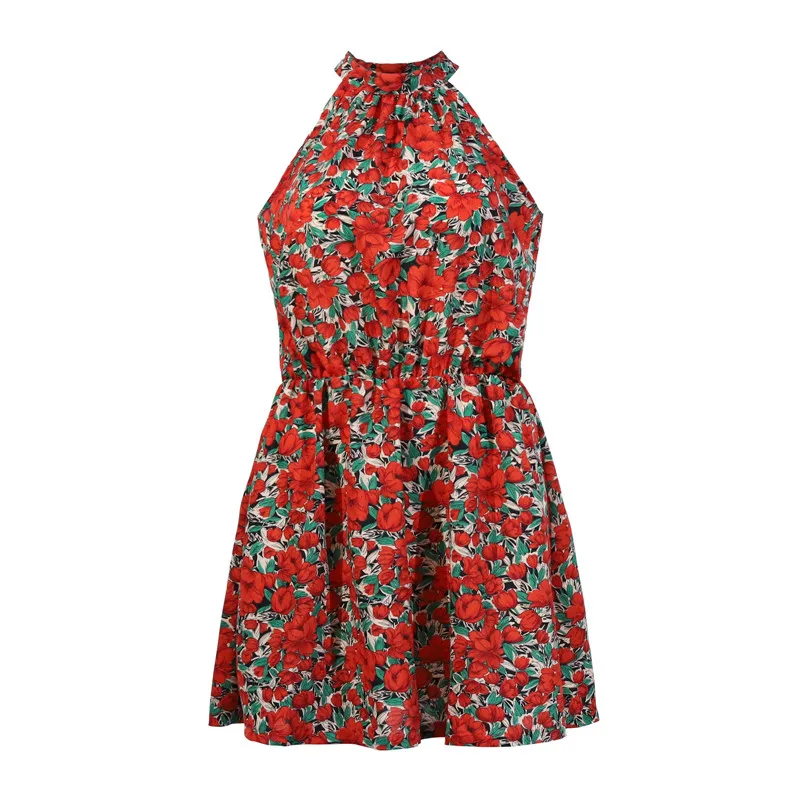 

Printed Sexy Halter Beach Floral Mini Dress 2021 Vintage Ladies Sleeveless Female Holiday Halter Lace Up Dresses Roupa Feminina
