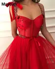 Недорогие Длинные платья принцессы для выпускного вечера с красными кристаллами, модель 2021 года, трапециевидная юбка, официальное торжественное оформление с арабской Африканской девушкой
