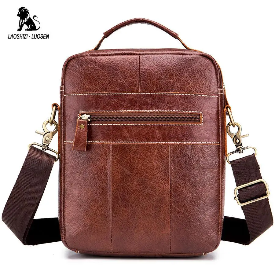 Мужская сумка-мессенджер LAOSHIZI LUOSEN повседневная сумка из натуральной кожи на