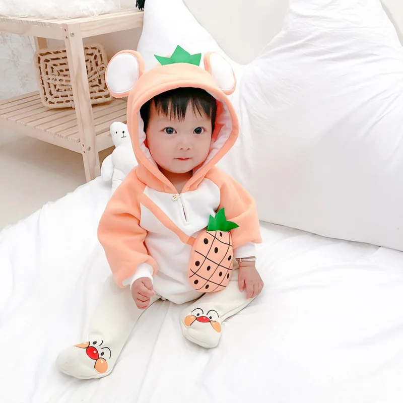 

Толстовка с капюшоном Baywell для новорожденных, для мальчиков и девочек, утолщенная теплая толстовка с узором, комбинезон