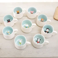 3d cute cartoon three dimensional animal ceramic cup 380ml household coffee milk cup with lid spoon couple children gift cup