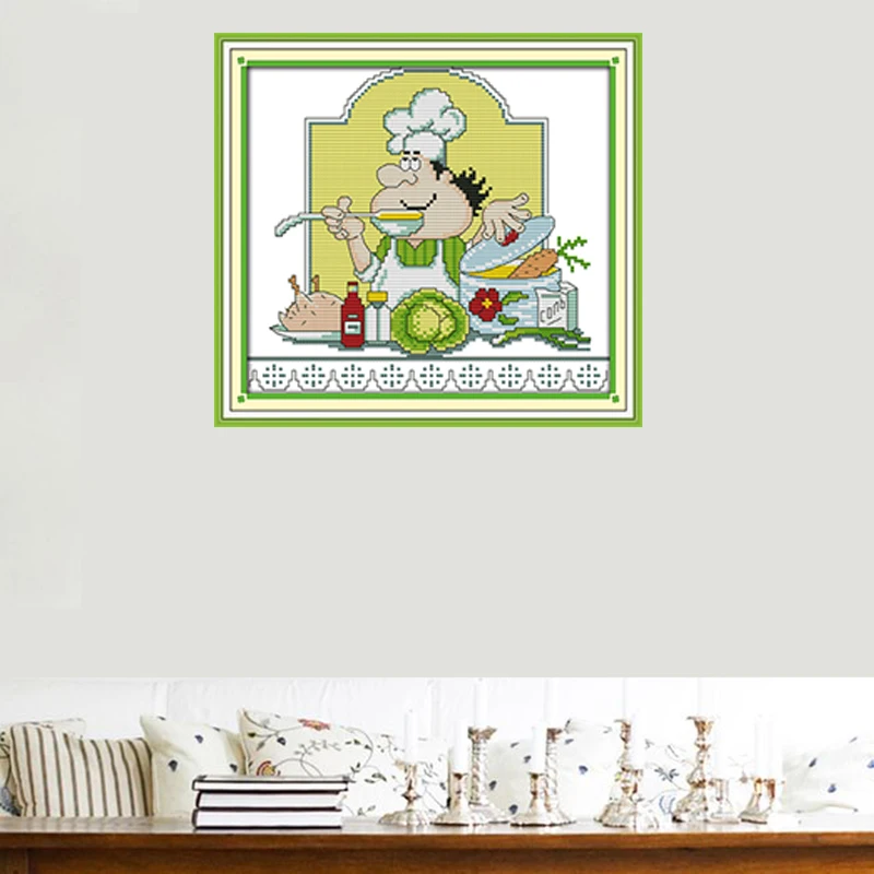 Humor chef кухонные украшения декор из мультфильма картины напечатанные на холсте DMC