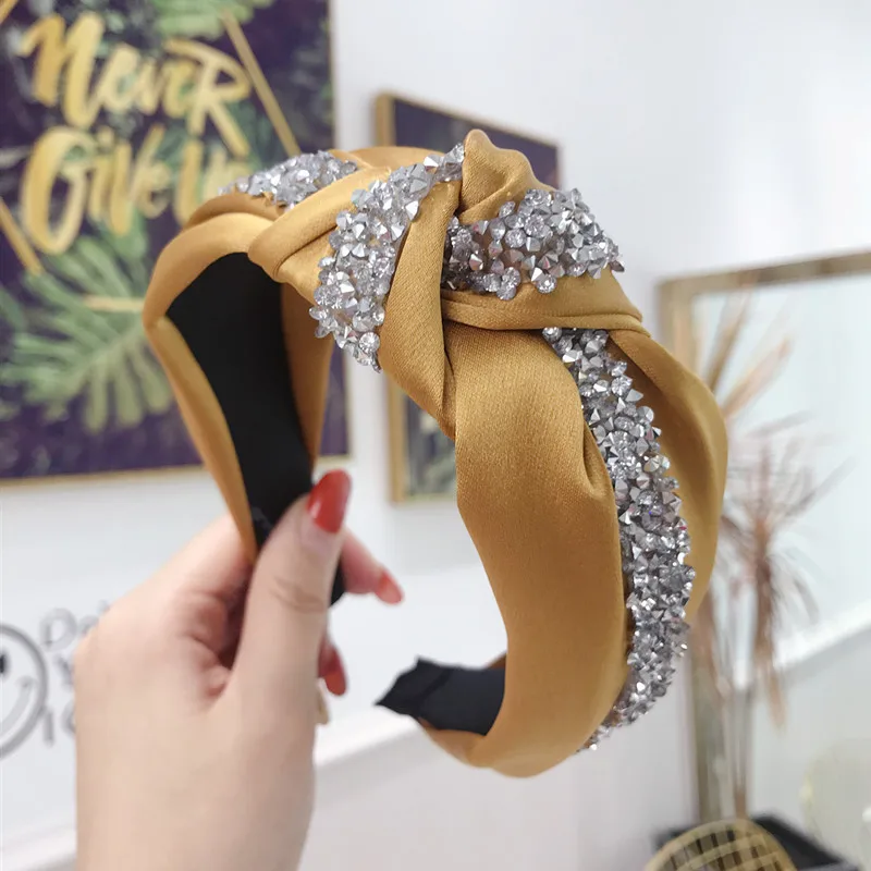 

New Fashion Rhinestone Hairband Women Solid Wide Side Headband Middle Knot Girls Autumn Winter Hair Accessories Headwear