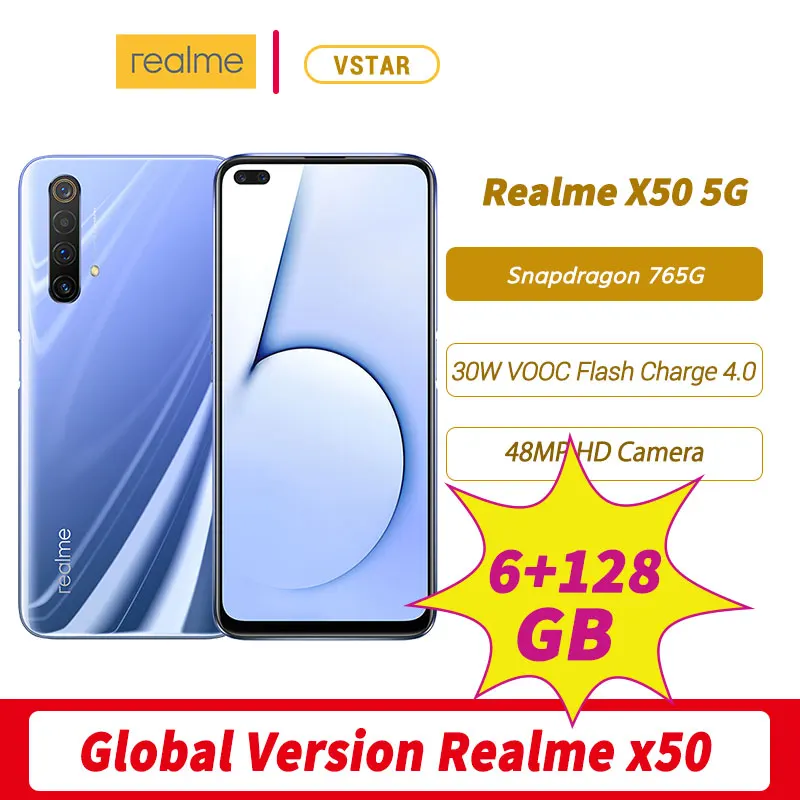 Оригинальный Realme X50 5G глобальная версия смартфон 6 57 дюймов ГБ 128 Snapdragon 76 Octa Core Android