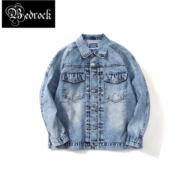 

MBBCAR 14oz printing flower selvedge denim jacket men light blue pure cotton raw denim one washed water Amekaji tooling coat 304