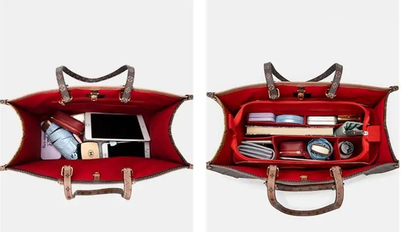

Fits for onthego Felt Cloth Insert Bag Organizer Makeup Handbag shaper on the go Organizer Portable Cosmetic Bags 2021