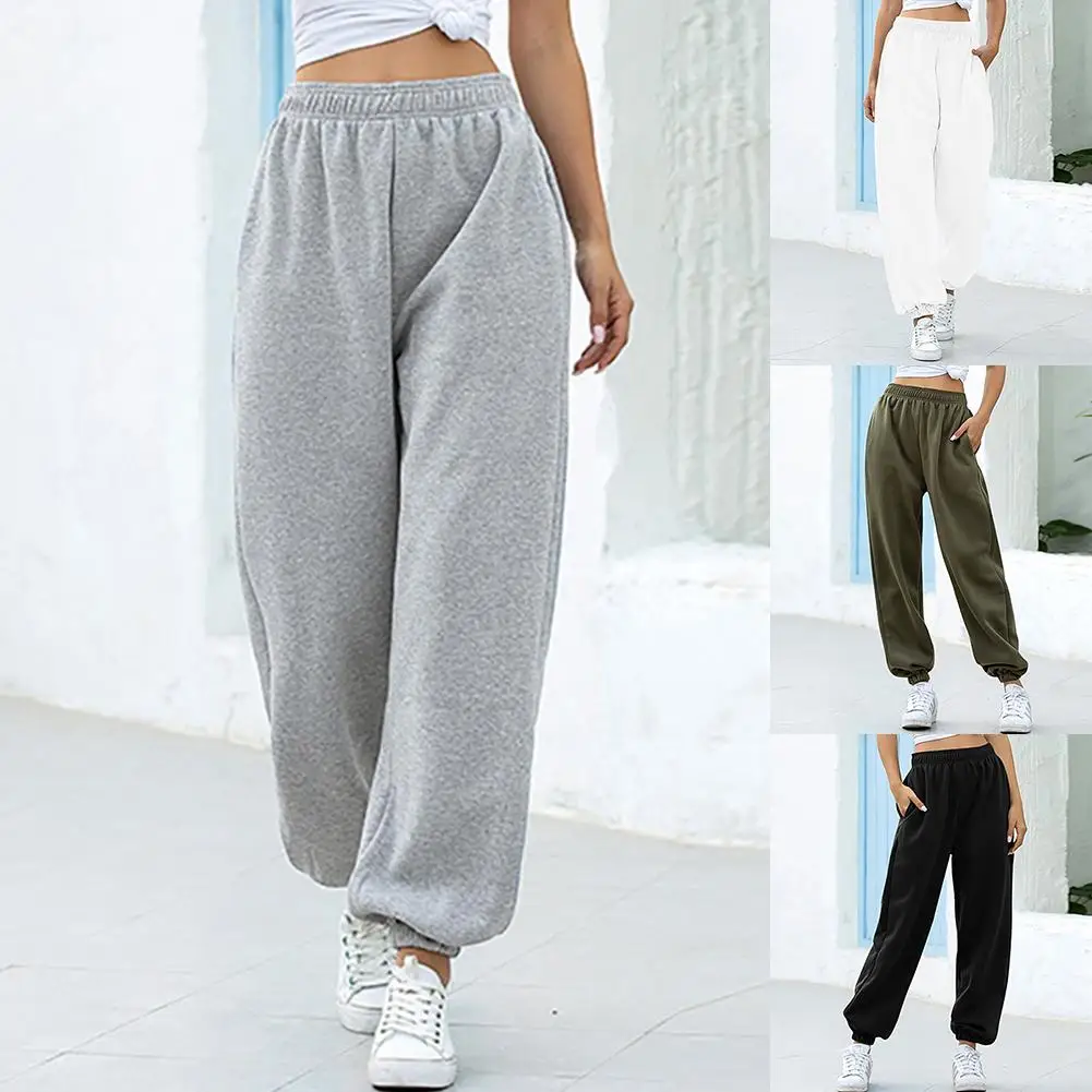

Women Pockets High Waist Ankle Tied Thick Long Sweatpants Sports Pants Trousers Joggers Wide Leg SweatPants Korean Casual Pant