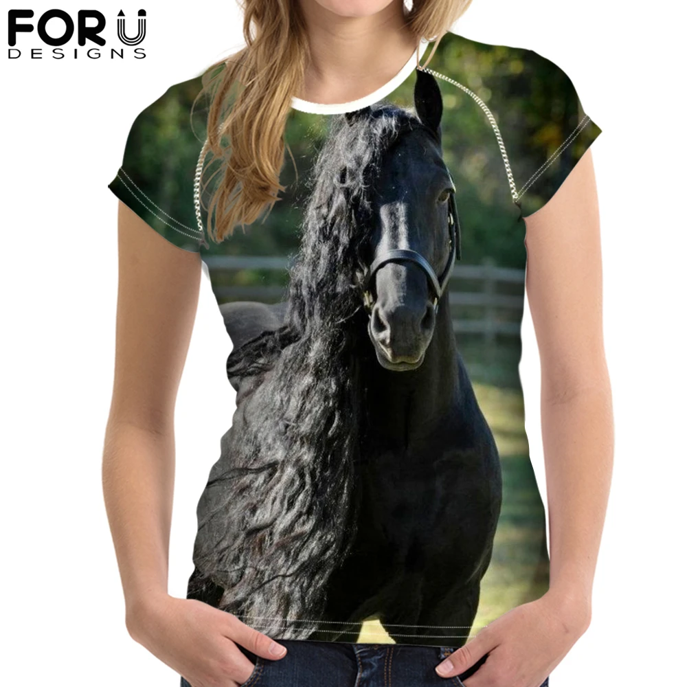 FORUDESIGNS футболка Friesian Horse для женщин топы дизайн собственного изображения на заказ