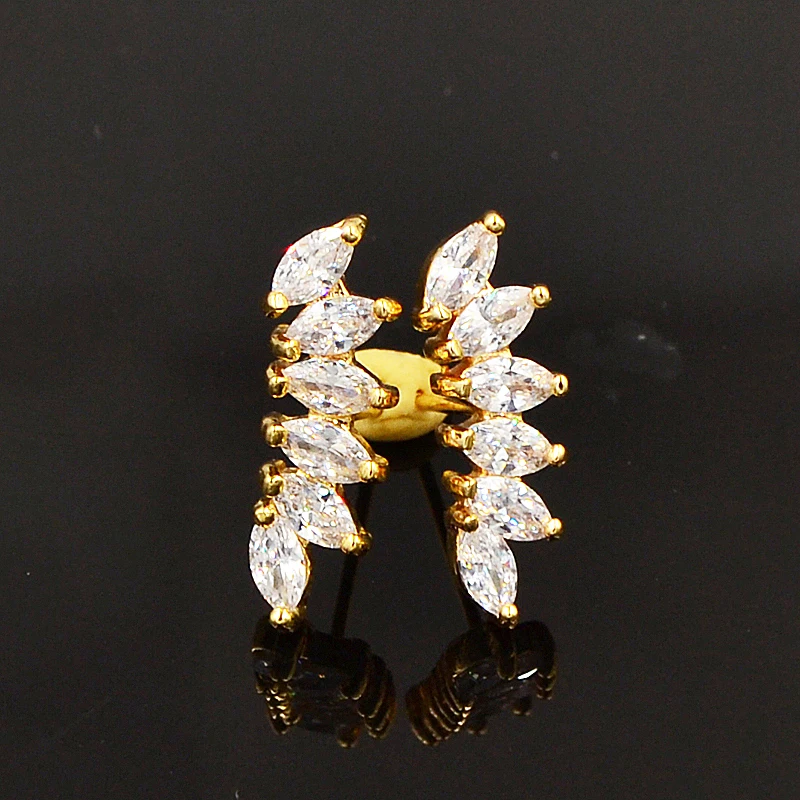 Серьги-гвоздики женские с прозрачными фианитами Фея Ангел крыльями | Украшения и