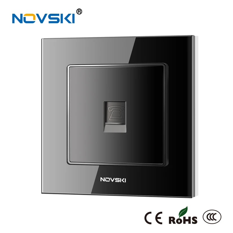 NOVSKI Новое поступление RJ11 Телефонная настенная розетка для передачи данных кристальная панель из закаленного стекла 86*86 мм разъем CAT3