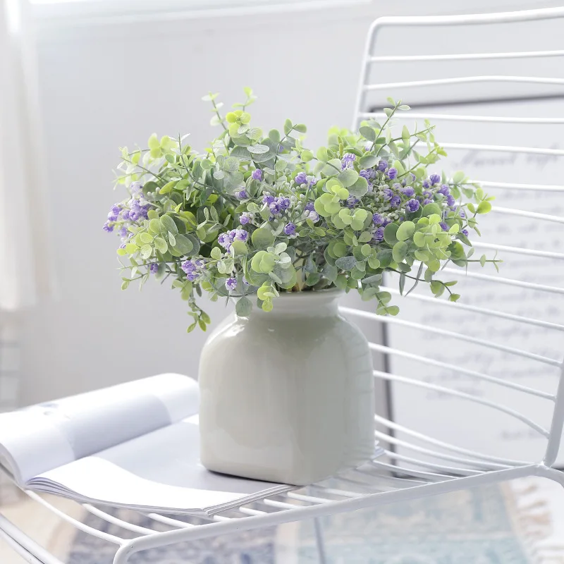 

Artificial Flowers Eucalyptus Leaves Plastic Gypsophila Small Bouquet Fake Bottle Flower Home Desktop Decoration Holiday Gift