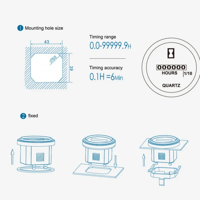 Круглый счетчик часов оснастки в кварцевый механический таймер для лодки Авто ATV