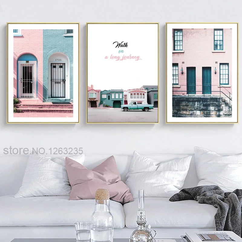 Розовый дом пейзаж настенная живопись холст настенные картины для гостиной
