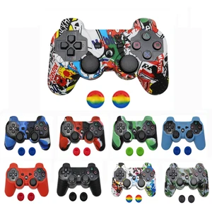 Защитный силиконовый чехол + накладки на аналоговые стики для захвата большими пальцами для контроллера Sony PS3, чехол для PS2PS3PS4, камуфляжный геймпад
