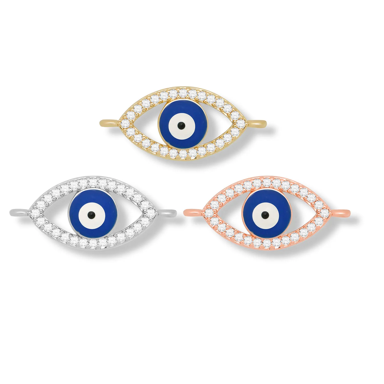 

AAA White Cubic Zirconia Stones Blue Enamel Evil Eye Lucky Charm For Necklace Bracelet Makings Fashion CZ Connector Jewelry Gift