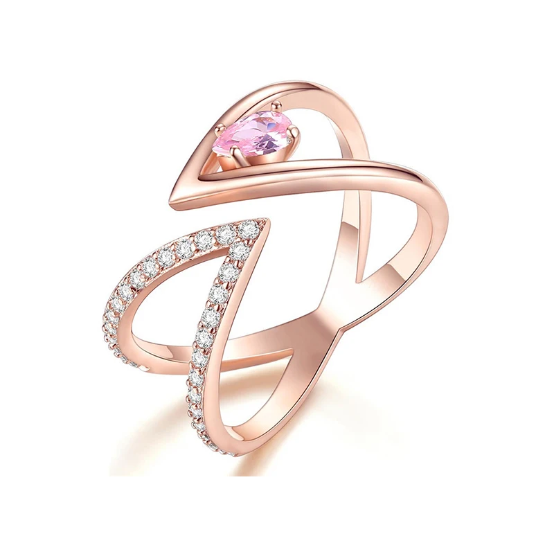 

Women's Fashion Creative Pointy Feel Finger Rings V Shape Micro Crystal Paved Opening Ring Band Wedding Ring Jewelry Gifts